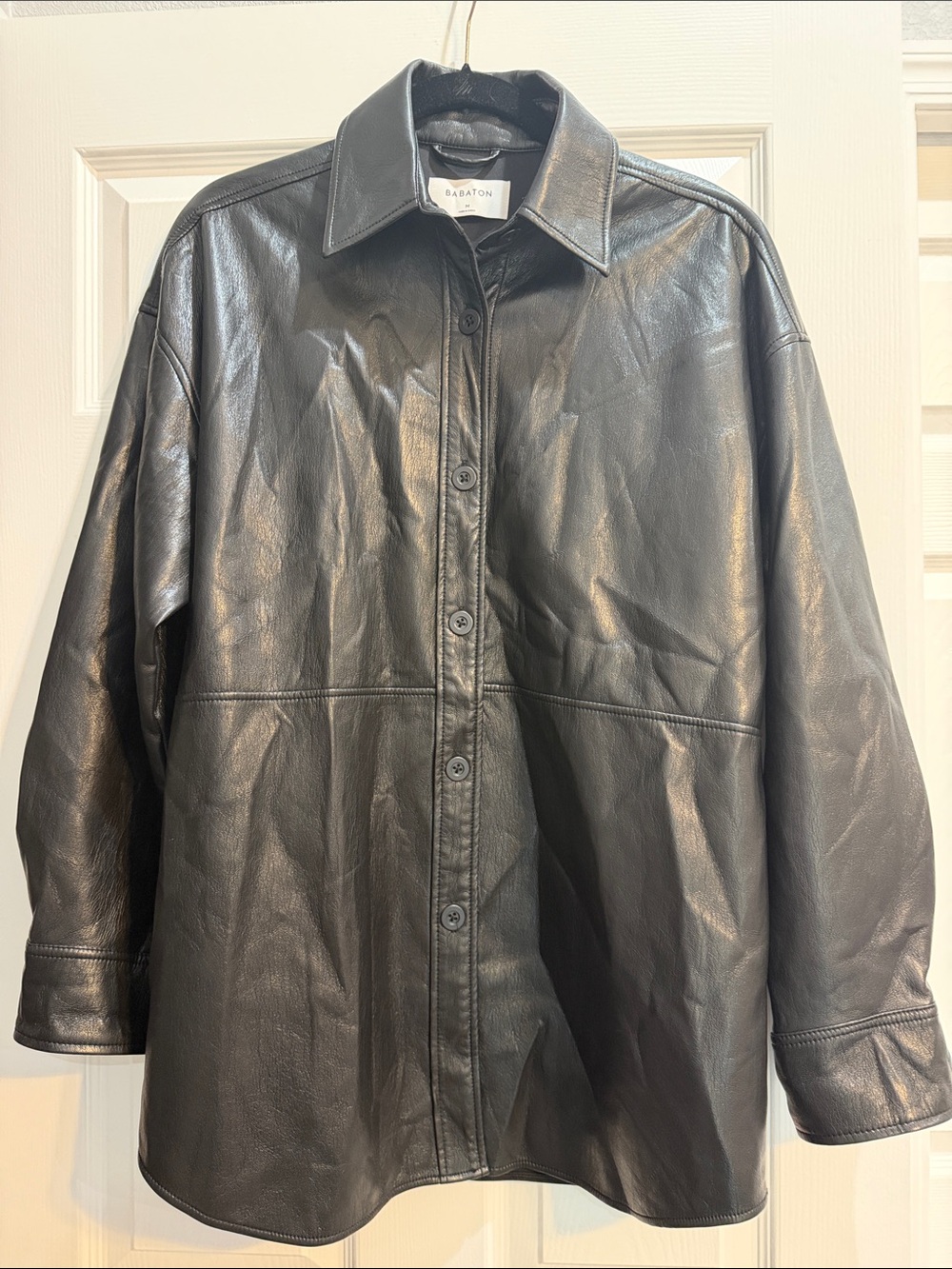 Aritzia Babaton Black Faux Leather Shirt Jacket Size Small